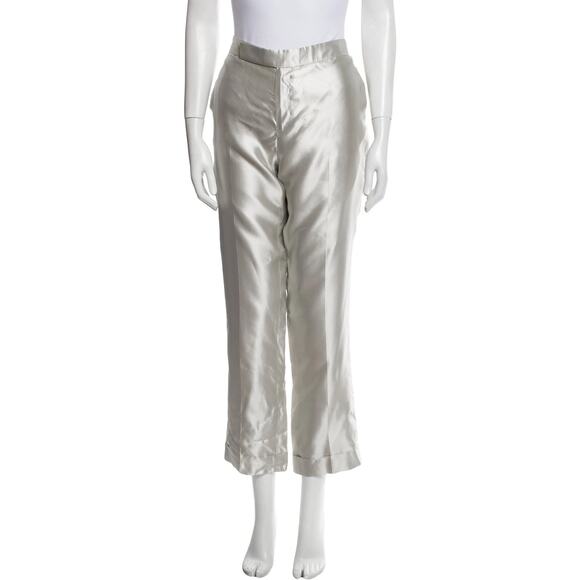 Ralph Lauren Black Label 100% Silk Straight Leg Trouser Pants Silver Womens 6 - Picture 3 of 12